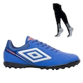 Kit Chuteira Society Adulto Umbro Adamant Masterclass Club e Meião AZUL/AZUL ESC