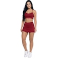 Conjunto Top Alça Fina e Short Saia Vekyo Feminino VINHO