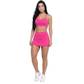 Conjunto Top Alça Fina e Short Saia Vekyo Feminino ROSA