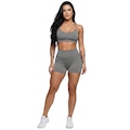 Conjunto Top Alça Fina sem Bojo e Short Suplex Vekyo Feminino CINZA