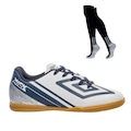 Kit Chuteira Futsal Umbro Kick e Meião Masculino BRANCO/AZUL ESC