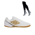 Kit Chuteira Futsal Umbro Furious e Meião - Masculino BRANCO/OURO