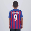Camisa do Barcelona Listrada 9 Lewandowski FutFanatics Infantil AZUL