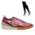 Kit Chuteira de Futsal Adulta Adamant Top Speed Club e Meião - Umbro VERMELHO/MARROM CLA