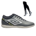 Kit Chuteira de Futsal Adulto Adamant Top Speed League E Meião - Umbro CINZA/BRANCO