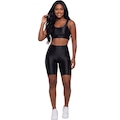 Conjunto Fitness Top e Bermuda New Zig 3D Vekyo Compressão Roupa Para Academia Treino Moda Feminina PRETO