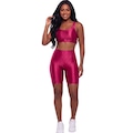 Conjunto Fitness Top e Bermuda New Zig 3D Vekyo Compressão Roupa Para Academia Treino Moda Feminina ROSA