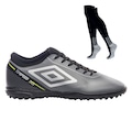 Kit Chuteira de Society Adulta Adamant Top Speed League e Meião - Umbro CINZA/PRETO