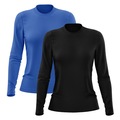Kit 2 Camisetas Manga Longa Dry Lisa Treino Feminina PRETO/AZUL