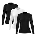 Kit 3 Camisetas Manga Longa Dry Lisa Treino Feminina PRETO/BRANCO