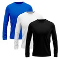 Kit 3 Camisetas Manga Longa Dry Lisa Treino Masculino PRETO/AZUL