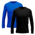Kit 2 Camisetas Manga Longa Dry Lisa Treino Masculino PRETO/AZUL