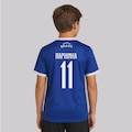 Camisa FutFanatics Brasil Canarinho 11 Raphinha Infantil AZUL