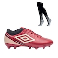 Kit Chuteira de Campo Umbro Adamant Top Speed League e Meião - Adulto VERMELHO/PRETO