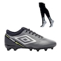 Kit Chuteira de Campo Umbro Adamant Top Speed League e Meião - Adulto CINZA/PRETO