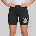 Shorts do Corinthians Fitness Logo Patch - Feminino PRETO