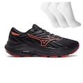 Tênis Masculino Mizuno Jet 8 + 3 Pares de Meias PRETO/LARANJA