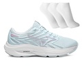 Tênis Feminino Mizuno Jet 8 + 3 Pares de Meias AZUL CLA/ROSA