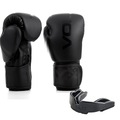 Kit Luva 14oz Boxe Muay Thai Preto + Protetor Bucal MMA Luta Vollo PRETO