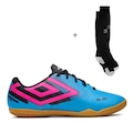 Chuteira de Futsal Adulto Umbro Action + Meião Team AZUL/ROSA