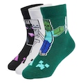 Kit Meias Cano Médio Minecraft com 3 Pares Infantil CINZA/VERDE