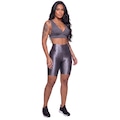 Conjunto Feminina Fitness Top Bojo e Bermuda New Zig Vekyo Roupa De Academia Treino Musculação CINZA