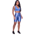 Conjunto Feminina Fitness Top Bojo e Bermuda New Zig Vekyo Roupa De Academia Treino Musculação AZUL