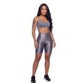 Conjunto Feminina Fitness Top Alça Fina e Bermuda New Zig Vekyo Roupa De Academia Musculação CINZA