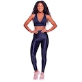 Conjunto Feminino Fitness Top Bojo e Calça New Zig Vekyo Roupa De Academia Treino Para Musculação AZUL ESCURO