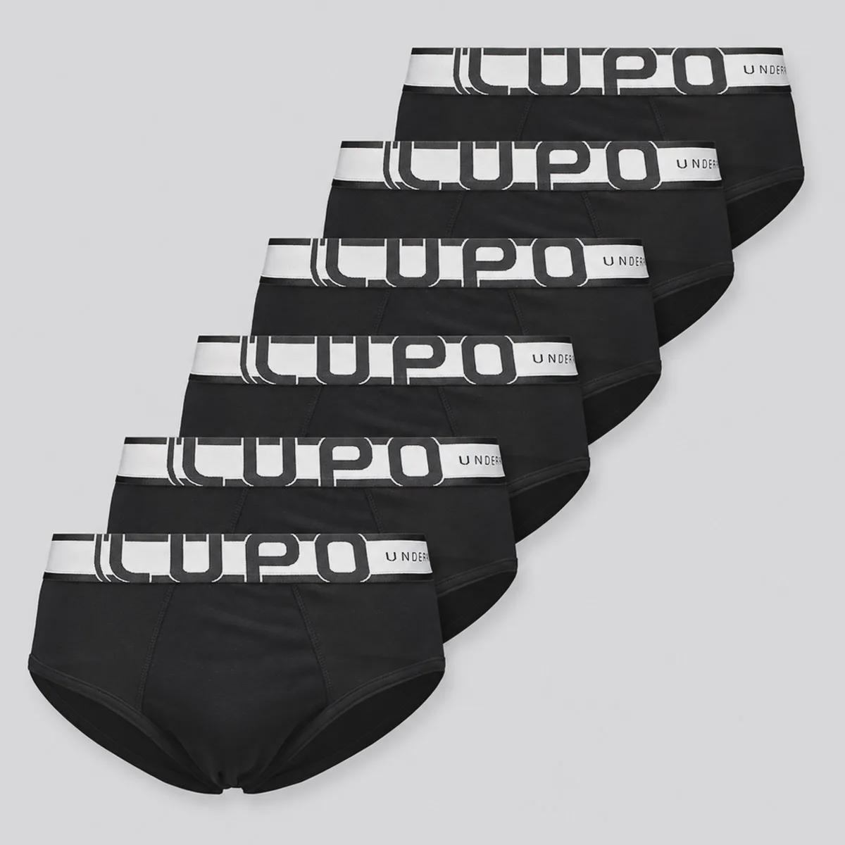 Kit 6 Cuecas Lupo Slip com Elastano Adulto PRETO