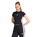 Camiseta Baby Look adidas Acolchoada Essentials Três Listras Slim Feminina PRETO