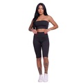 Conjunto Esportivo Top Tube Faixa e Bermudão Vekyo Feminino PRETO