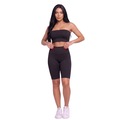 Conjunto Esportivo Top Tube Faixa e Bermudinha Suplex Vekyo Feminino PRETO
