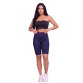 Conjunto Esportivo Top Tube Faixa e Bermudinha Suplex Vekyo Feminino AZUL ESCURO