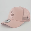 Boné Unissex New Era Los Angeles Dodgers 940AF Outline Trucker MLB Aba Curva ROSA