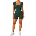 Macaquinho Feminino Fitness NFOX Canelado com Decote Quadrado e Manga Curta VERDE