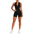 Macaquinho Fitness NFOX Canelado Feminino Com Zíper Frontal Academia Esportivo Yoga Pilates PRETO