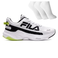 Opção de cor BRANCO/PRETO de Tênis Masculino Fila Recovery + 3 Pares de Meias