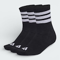 Meia adidas Cano Médio Esportiva 3 Listras 3 Pares - Unissex PRETO