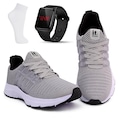 Opção de cor CINZA de Kit Tênis Masculino It Shoes Academia + Relógio Digital LED + Meia