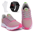 Opção de cor ROSA de Kit Tênis Feminino It Shoes Academia + Relógio Digital LED + Meia