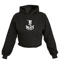 Opção de cor PRETO de Cropped Moletom Estampa Skate Club Capuz Inverno Feminino