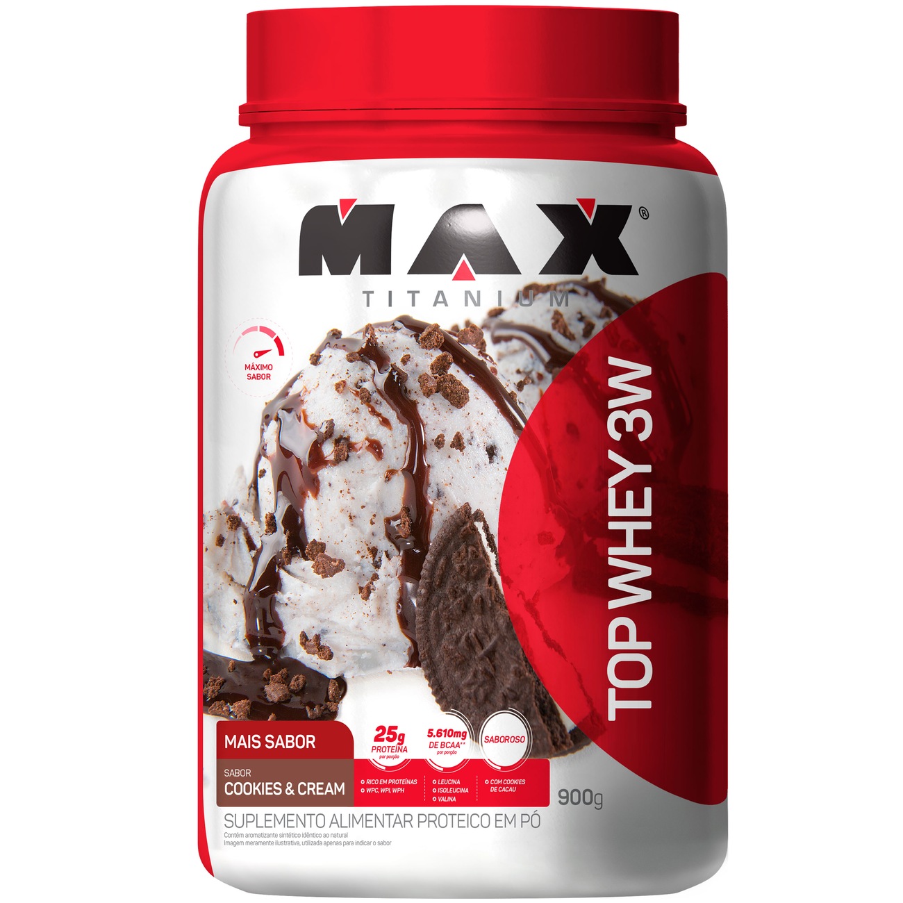 Whey Protein Max Titanium Cookies e Creme 3W Mais Sabor 900g Centauro