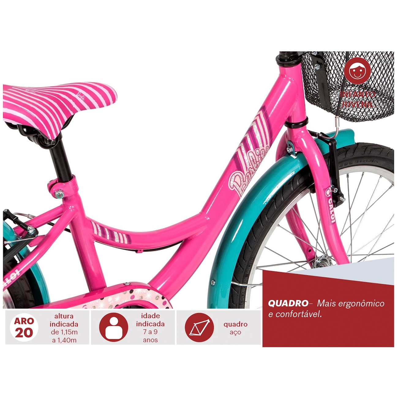 Bicicleta Infanto Juvenil Caloi Barbie Aro 20 - Quadro Aço - Rosa