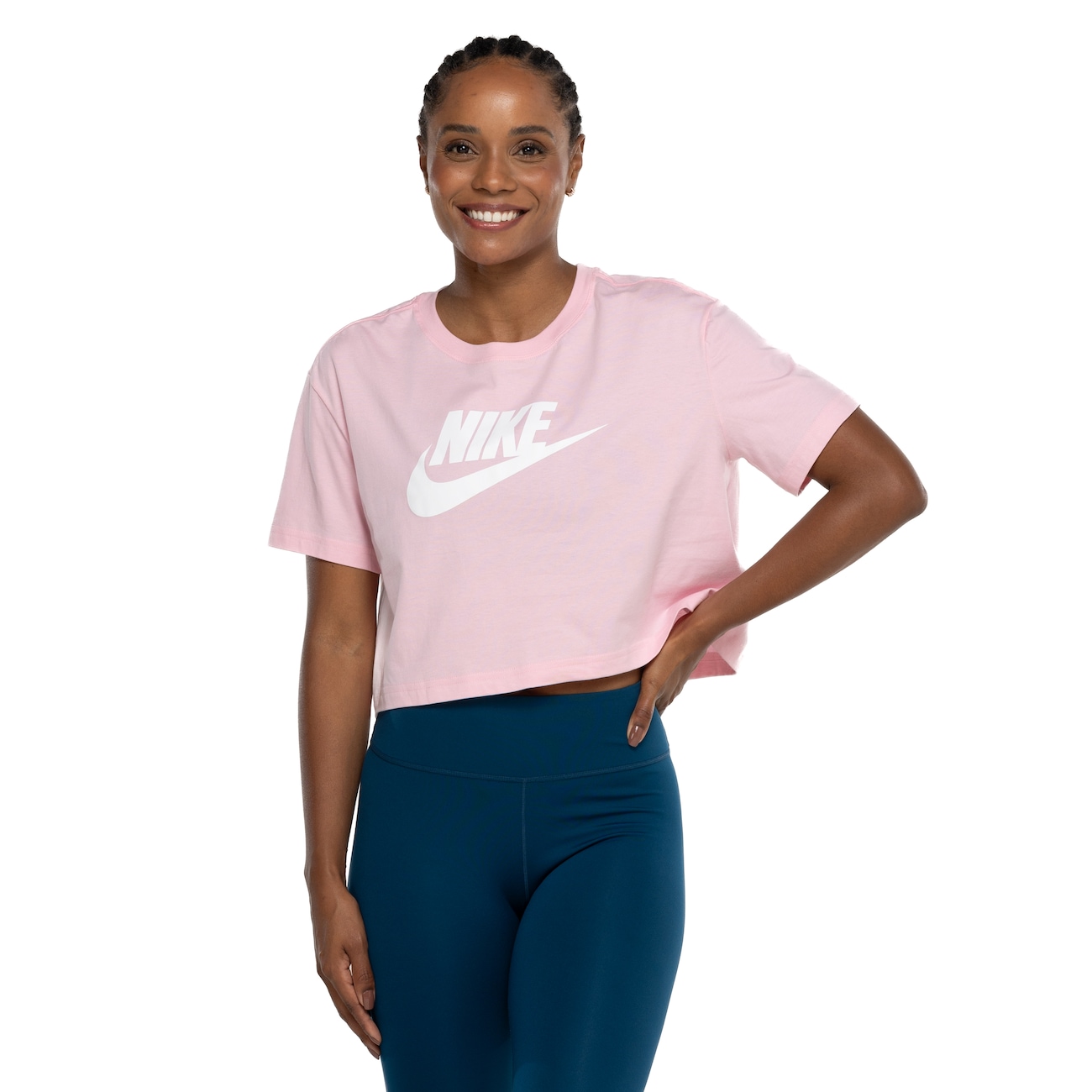 Nike Camiseta feminina esportiva Essential Cropped, Preto/branco, Medium :  : Moda