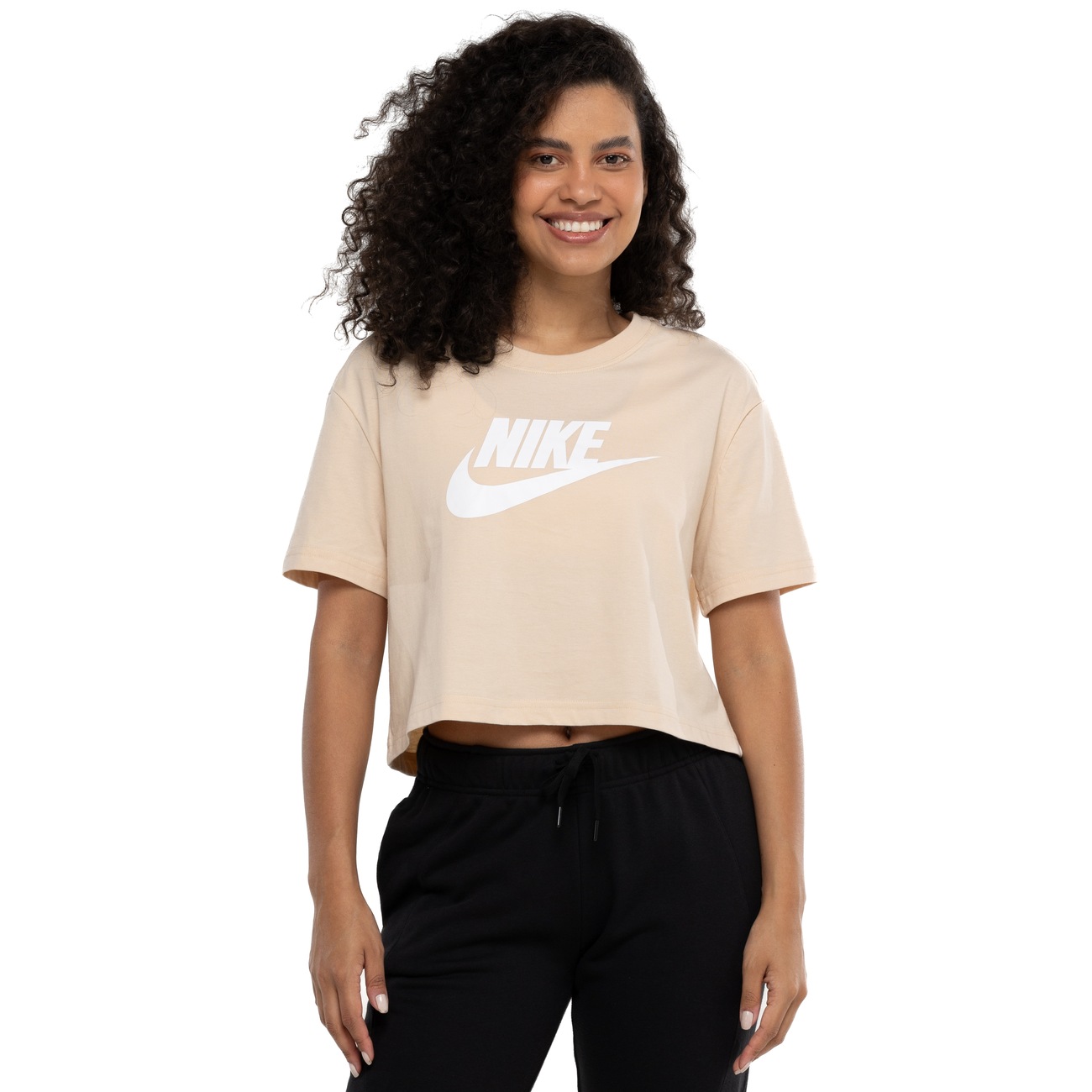 Nike Camiseta feminina esportiva Essential Cropped, Preto/branco, Medium :  : Moda