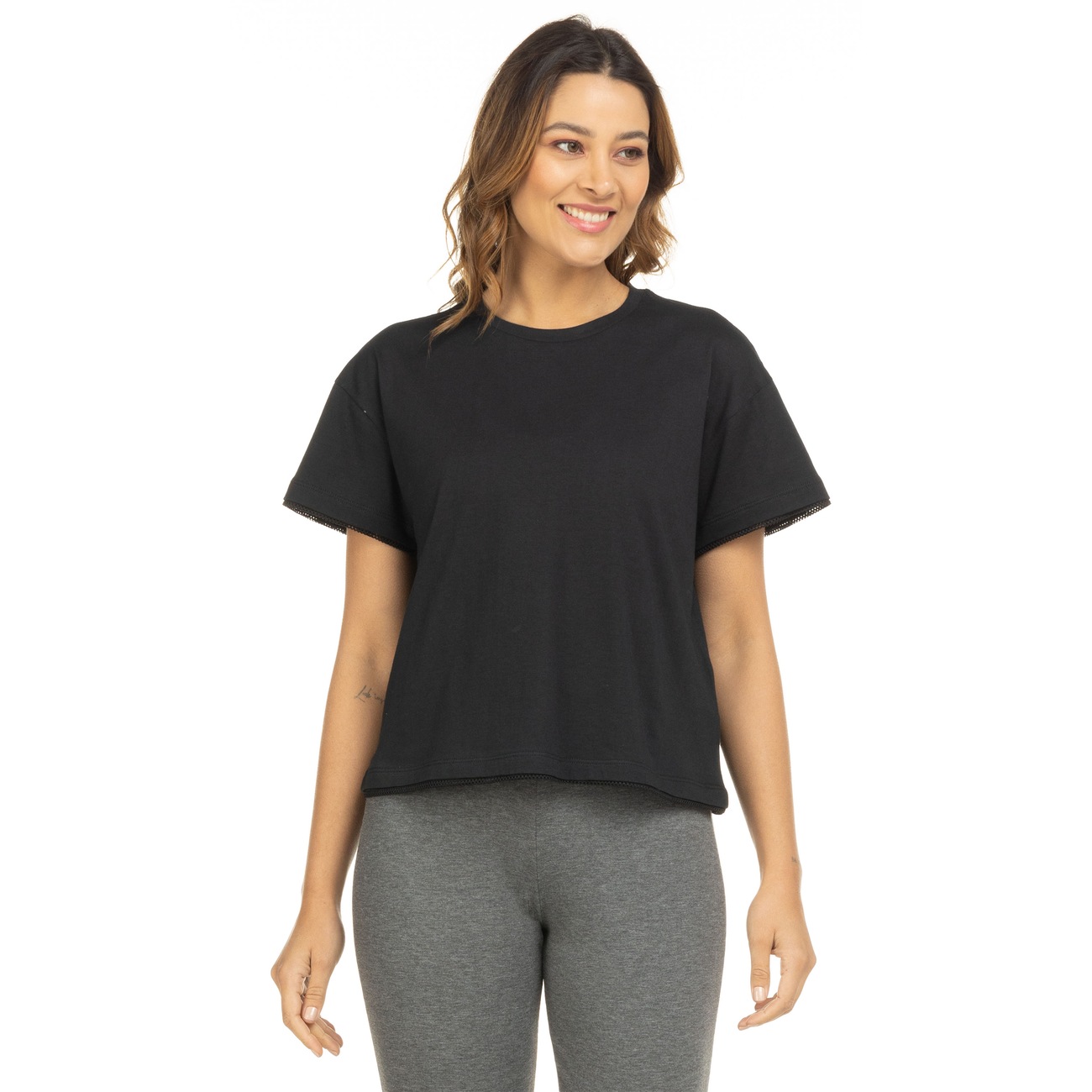 Blusa Cropped Manga Curta Oxer Barra Mesh Feminina Centauro