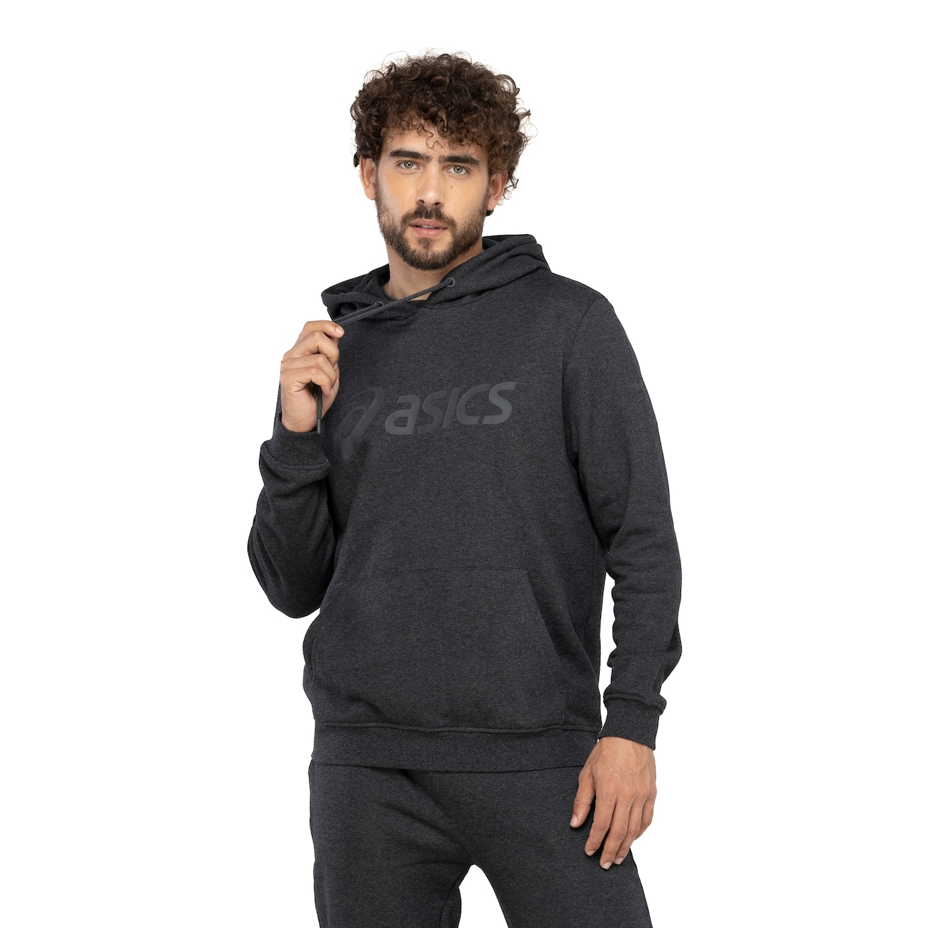Blusa de Moletom Masculina ASICS com Capuz Canguru Fechado Fleece