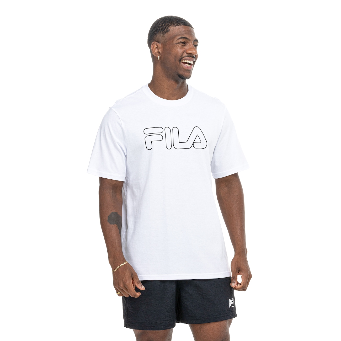 mshichin品です Camiseta Masculina Fila Manga Curta Letter Outline em Promoção
