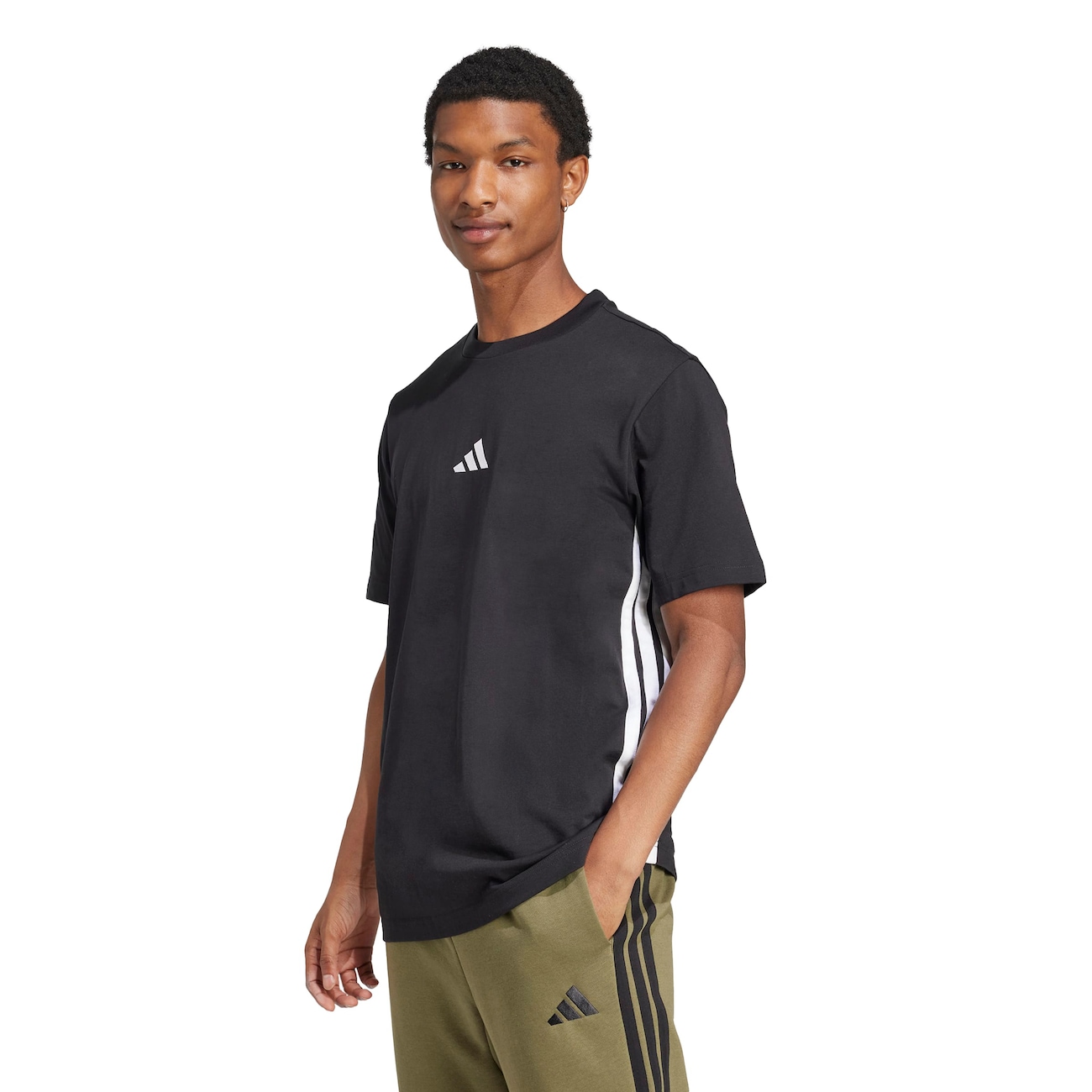 Camiseta Masculina adidas Manga Curta 3 Stripes